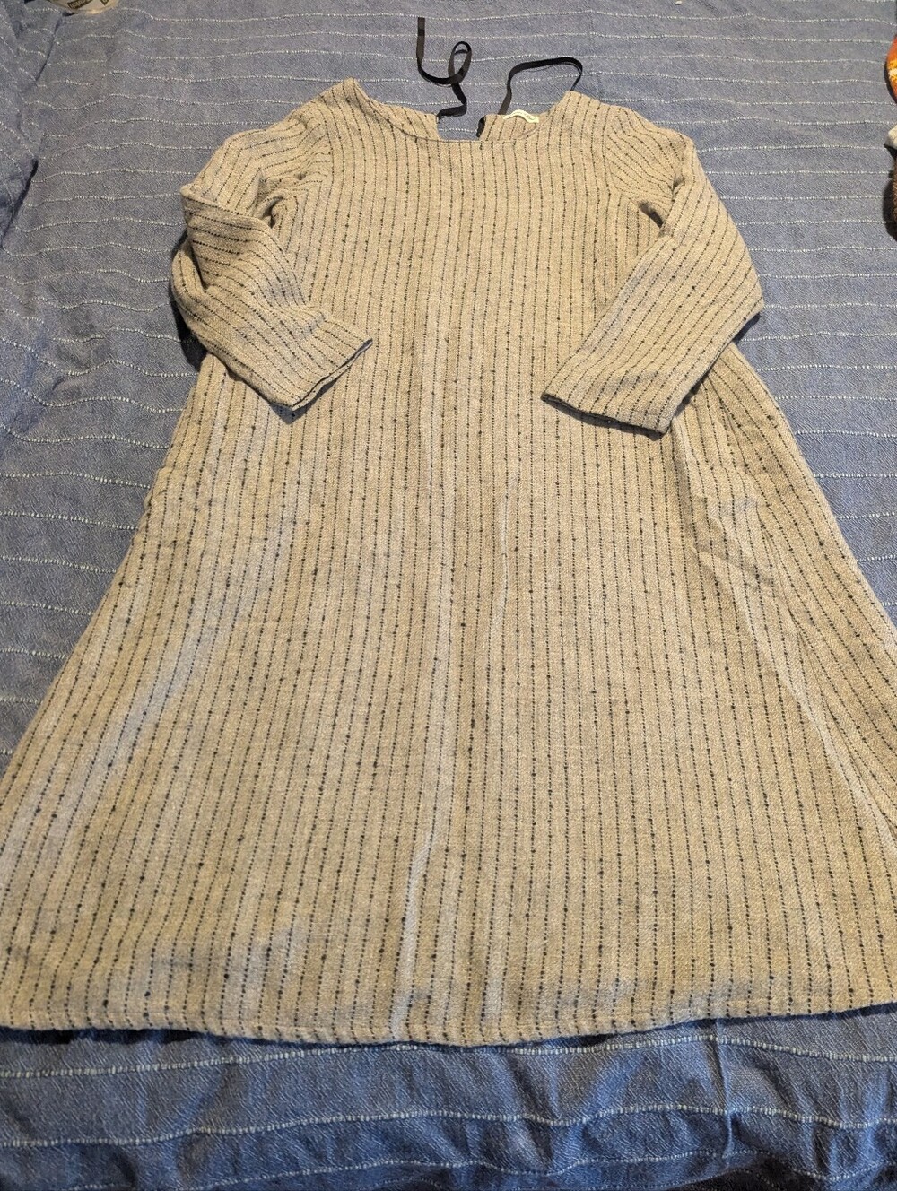 Beige Ribbed Long-Sleeve Dress, M